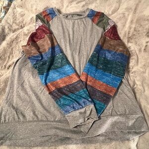 Striped Sleeve Gray Sweatshirt